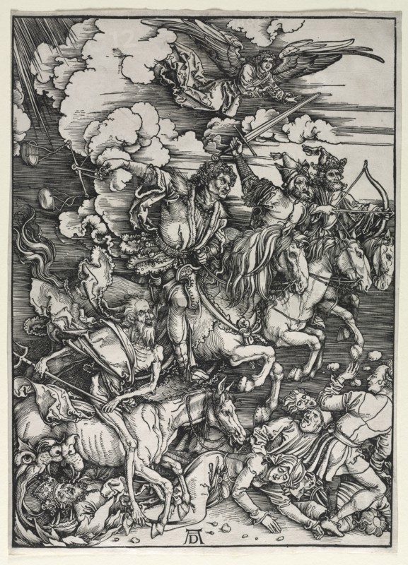 The Four Horsemen, from The Apocalypse, c. 1498. Albrecht Dürer (German, 1471-1528). Woodcut; sheet: 40 x 28.8 cm (15 3/4 x 11 5/16 in.)