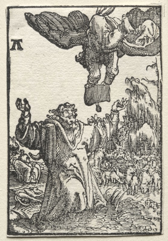 The Fall and Redemption of Man:  The Message of the Angel to Joachim, c. 1515. Albrecht Altdorfer (German, c. 1480-1538). Woodcut