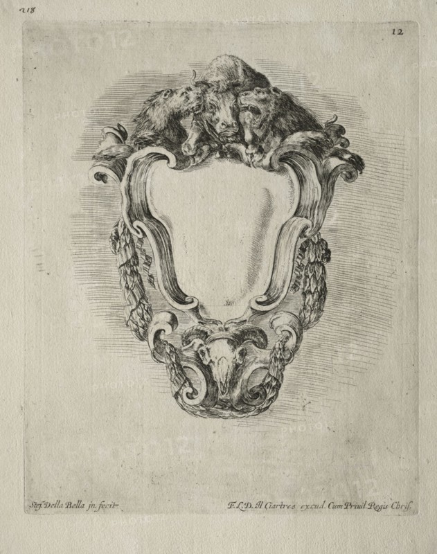 Collection of Various Caprices and New Designs of Cartouches and Ornaments:  No 12. Stefano Della Bella (Italian, 1610-1664). Etching