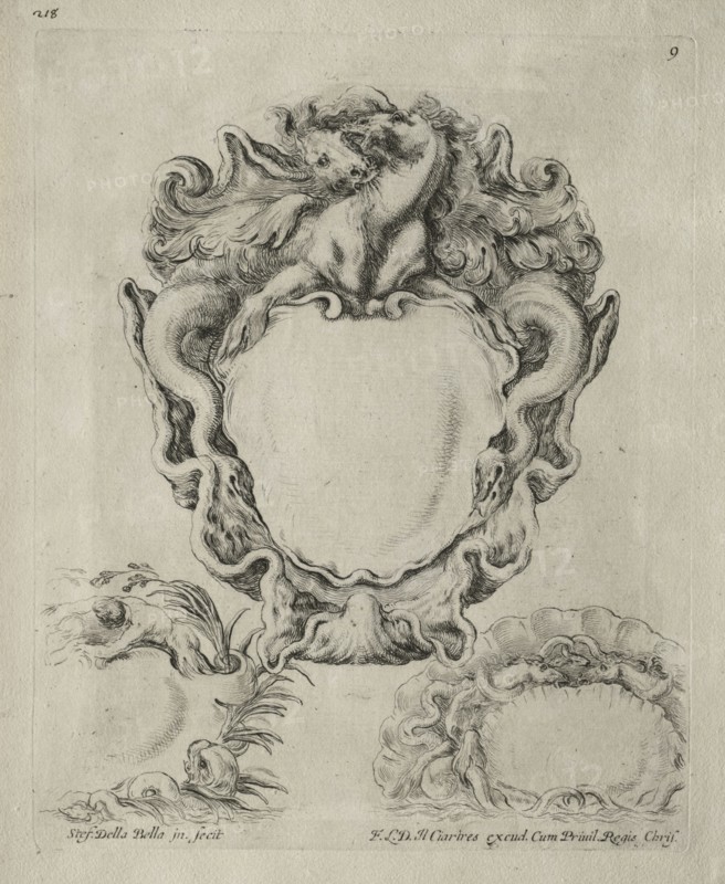Collection of Various Caprices and New Designs of Cartouches and Ornaments:  No. 9. Stefano Della Bella (Italian, 1610-1664). Etching
