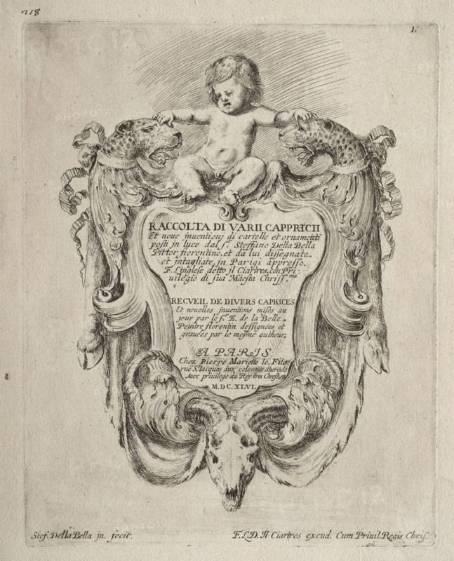 Collection of Various Caprices and New Designs of Cartouches and Ornaments. Stefano Della Bella (Italian, 1610-1664). Etching