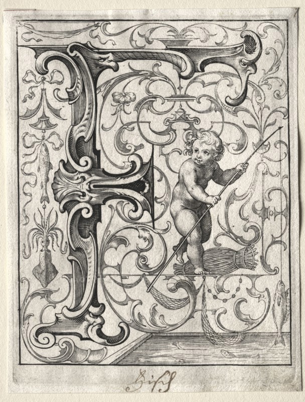 New ABC Booklet:  F, 1627. Lucas Kilian (German, 1579-1637). Engraving