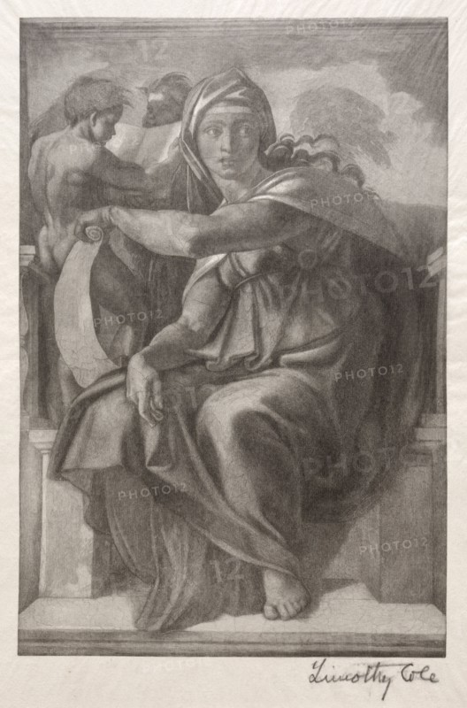 Old Italian Masters:  The Delphian Sibyl, 1890. Timothy Cole (American, 1852-1931). Wood engraving