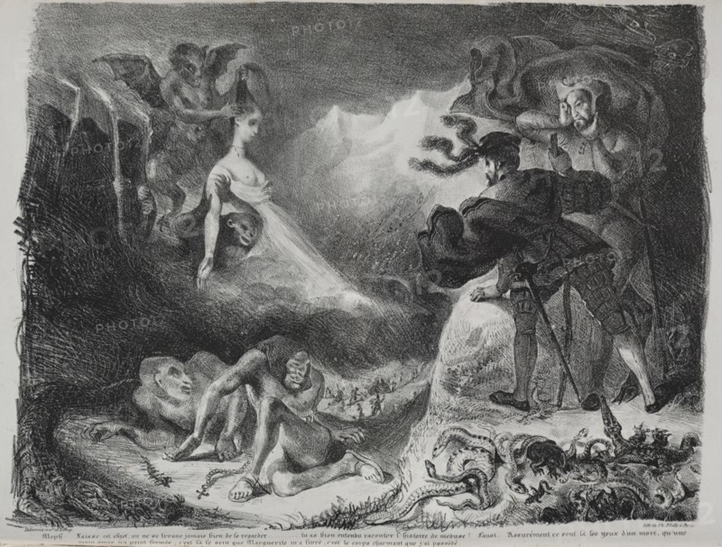 Faust: Tragédie de M. de Goethe, translated into French by Albert Stapfer.: Illustrations for Faust: Marguerite's shadow appears to Faust, 1828. Eugène Delacroix (French, 1798-1863), Chez Ch. Motte, Éditeur, distributed by Chez Sautelet, Libraire. Lithograph