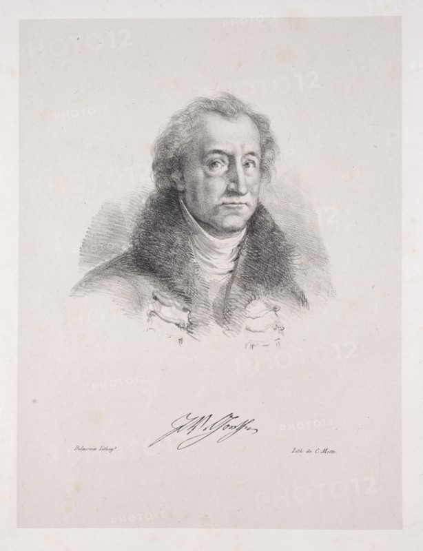 Faust: Tragédie de M. de Goethe, translated into French by Albert Stapfer.: Illustrations for Faust:  Frontispiece - Portrait of Johann Wolfgang von Goethe, 1828. Eugène Delacroix (French, 1798-1863), Chez Ch. Motte, Éditeur, distributed by Chez Sautelet, Libraire. Lithograph