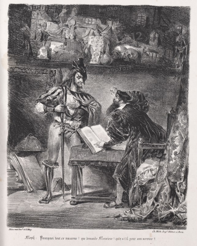Faust: Tragédie de M. de Goethe, translated into French by Albert Stapfer.: Illustrations for Faust:  Méphistophélés visits Faust, 1828. Eugène Delacroix (French, 1798-1863), Chez Ch. Motte, Éditeur, distributed by Chez Sautelet, Libraire. Lithograph