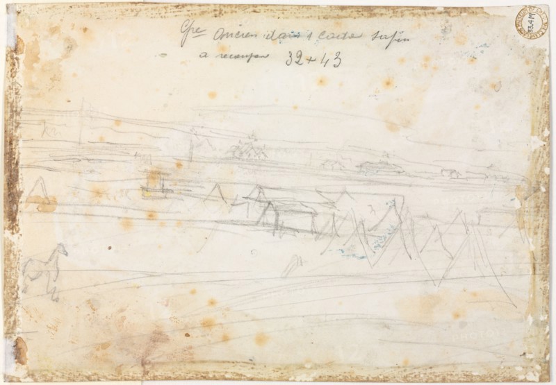 War Encampment Scene (verso), 19th century. Constantin Guys (French, 1805-1892). Graphite; sheet: 22.4 x 32.1 cm (8 13/16 x 12 5/8 in.).