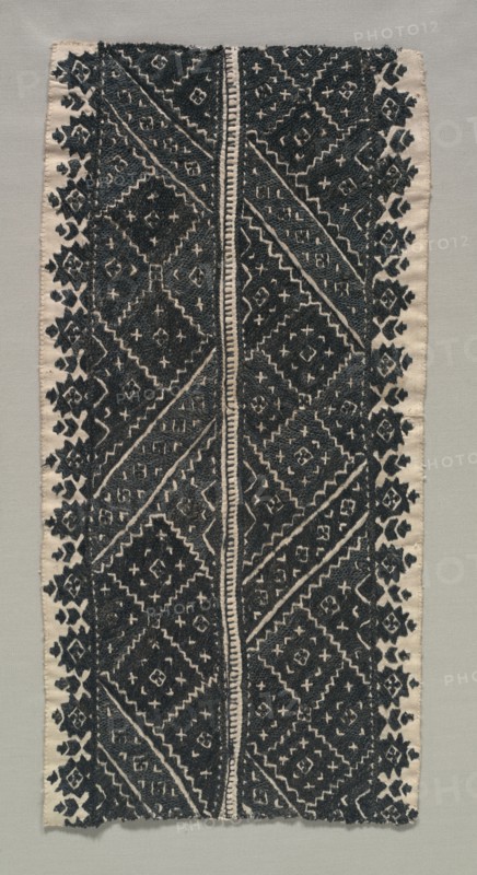 Fragment of "Aleuj" Embroidery, 19th century. Morocco, Fez, 19th century. Embroidery: silk on cotton tabby ground; average: 45.1 x 22.9 cm (17 3/4 x 9 in.).
