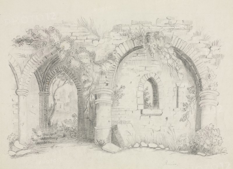 Ruins, about 1840. Mary Altha Nims (American, 1817-1907). Pencil;