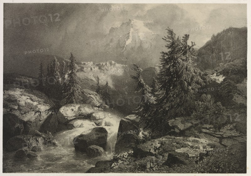 Storm in the Alps. Alexandre Calame (Swiss, 1810-1864). Lithograph