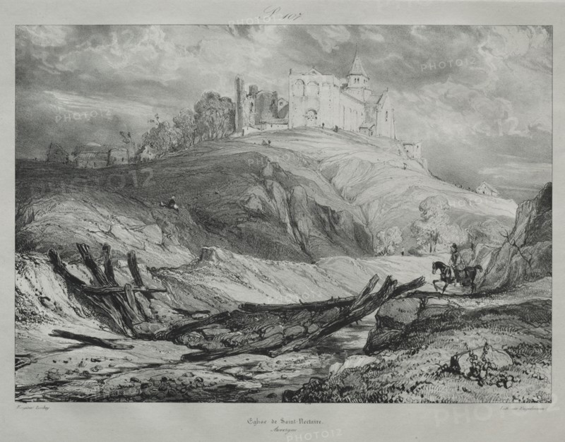Église de St. Nectaire. Eugène Isabey (French, 1803-1886). Lithograph