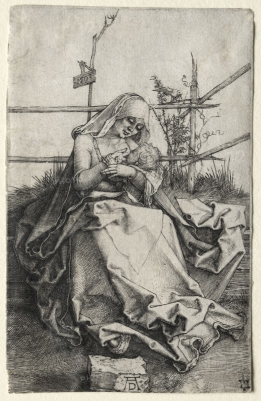 The Virgin and Child on a Grassy Bench, 1503. Albrecht Dürer (German, 1471-1528). Engraving