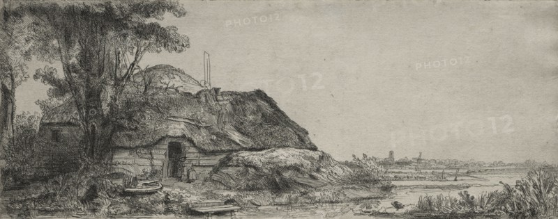 Landscape with a Cottage and a Large Tree, 1641. Rembrandt van Rijn (Dutch, 1606-1669). Etching and sulphur tint; sheet: 12.9 x 32.1 cm (5 1/16 x 12 5/8 in.)