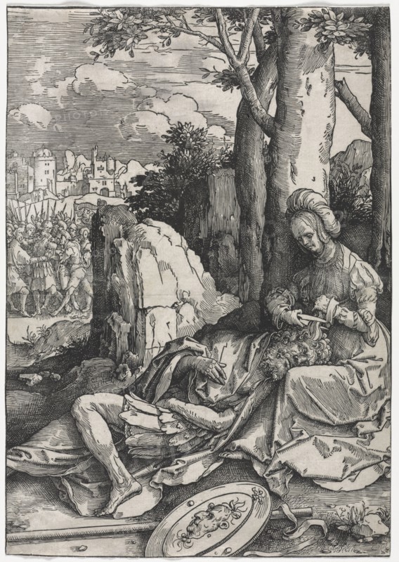 The Power of Women: Samson and Delilah, c. 1512. Lucas van Leyden (Dutch, 1494-1533). Woodcut; image: 41.1 x 28.7 cm (16 3/16 x 11 5/16 in.)