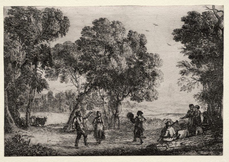 Landscape with a Country Dance (Small Plate), c. 1637. Claude Lorrain (French, 1604-1682). Etching