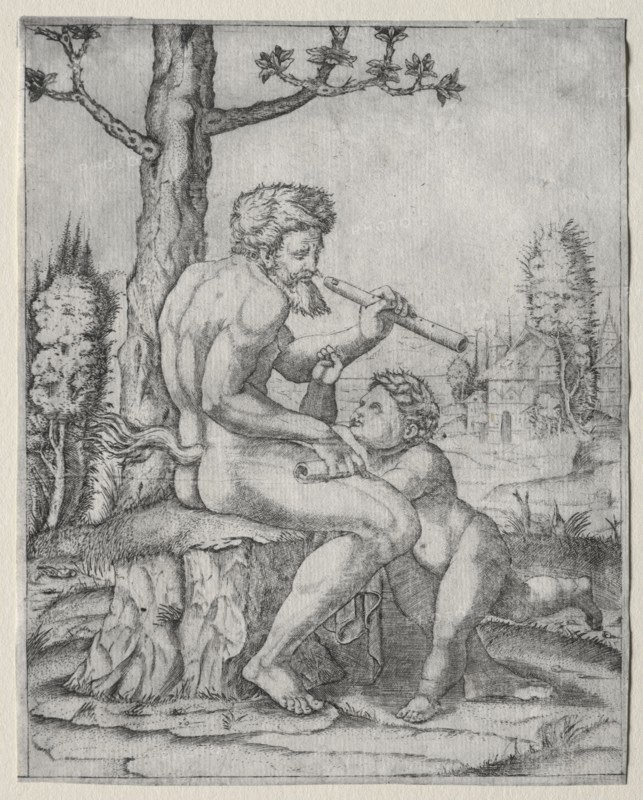 Faun and Child, c. 1509. Marcantonio Raimondi (Italian, 1470/82-1527/34). Engraving