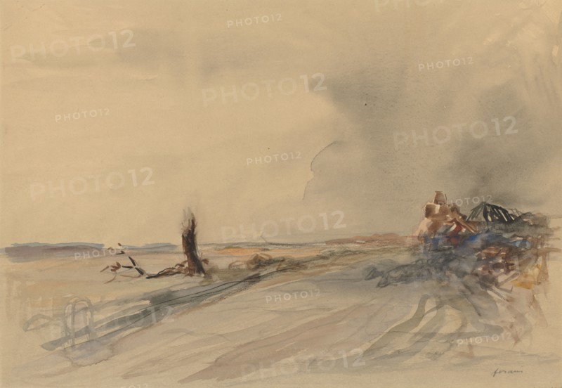 Devastated Land (recto); Figures in a Landscape (verso), c. 1919. Jean Louis Forain (French, 1852-1931). Gray wash, watercolor, and gouache; sheet: 37.6 x 53.1 cm (14 13/16 x 20 7/8 in.).