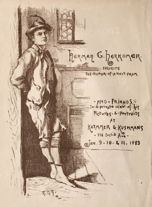 Printed Announcement of an Exhibition of Pictures and Portraits by Herman G. Herkomer, 1883. Herman Gustave Herkomer (American, 1863-1935). Lithograph