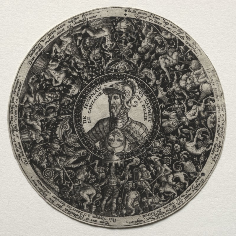 Design for a dish with medallions, c. 1558. Theodor de Bry (Flemish, 1528-1598). Engraving; diameter: 12.2 cm (4 13/16 in.)