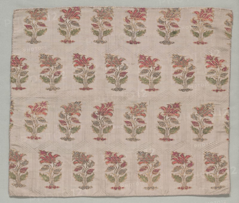 Fragment, 1700s. Iran, 18th century. Brocade; silk and metal; overall: 28 x 32.1 cm (11 x 12 5/8 in.)
