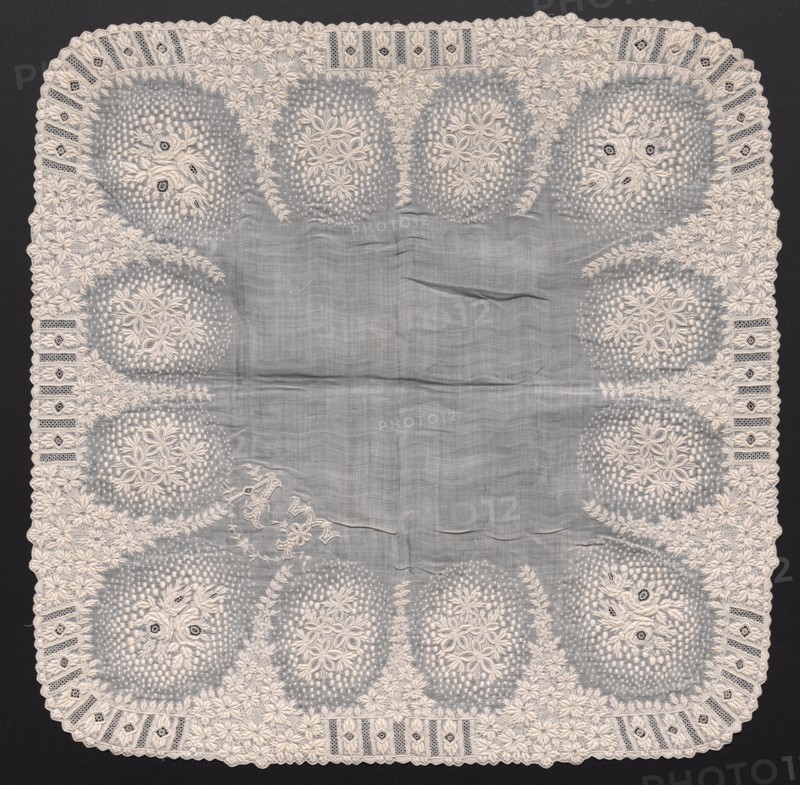 Handkerchief, early 1800s. France, early 19th century. Embroidery: linen; overall: 38.7 x 38.7 cm (15 1/4 x 15 1/4 in.).