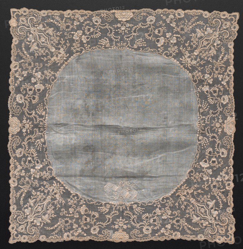 Handkerchief, early 1800s. France, early 19th century. Embroidery: linen; overall: 48.2 x 48.8 cm (19 x 19 3/16 in.).