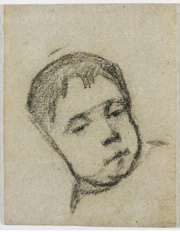 Emil Gauguin as a Child, Head on a Pillow, c. 1875-1876. Paul Gauguin (French, 1848-1903). Black crayon; sheet: 10.1 x 7.9 cm (4 x 3 1/8 in.).