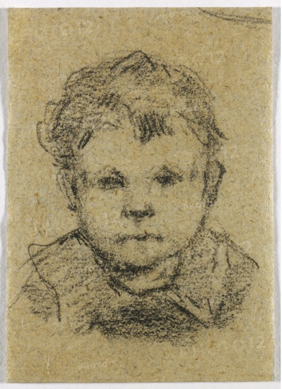 Emil Gauguin as a Child, Wearing a Collared Shirt, c. 1875-1876. Paul Gauguin (French, 1848-1903). Black crayon ; sheet: 9.9 x 7.1 cm (3 7/8 x 2 13/16 in.).