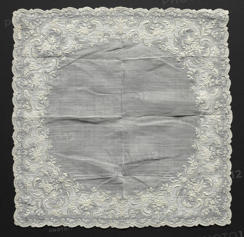 Embroidered Handkerchief, 19th century. Switzerland, 19th century. Embroidery: linen; average: 31.8 x 31.8 cm (12 1/2 x 12 1/2 in.).