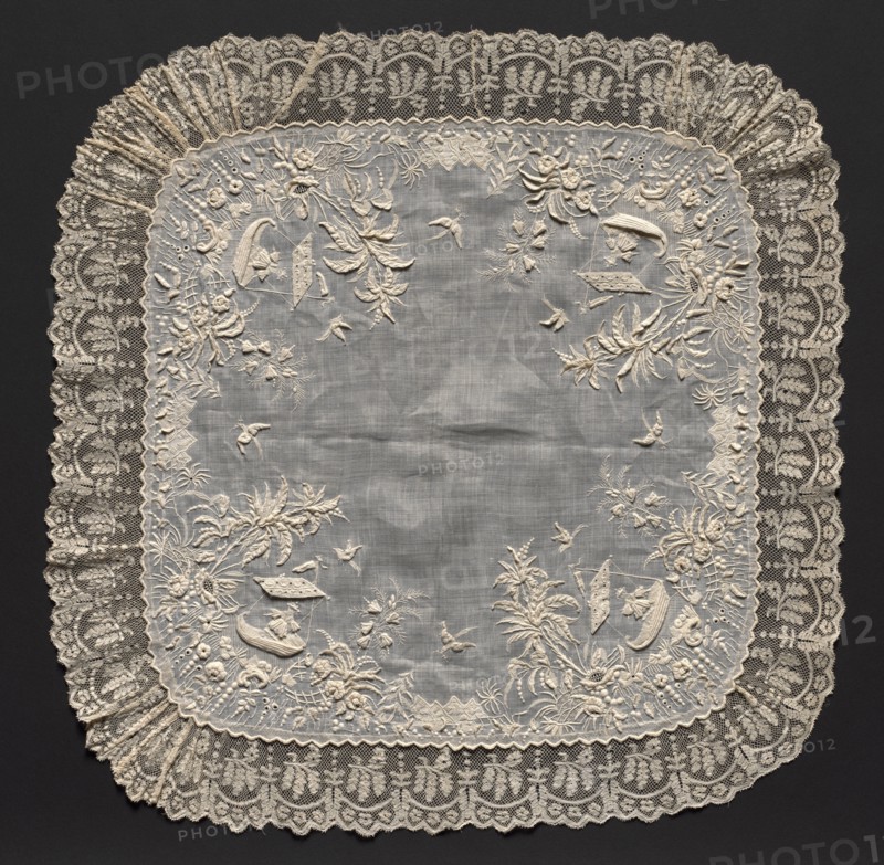 Embroidered Handkerchief, 1857. Switzerland, 19th century. Embroidery: linen; average: 48.3 x 48.3 cm (19 x 19 in.)