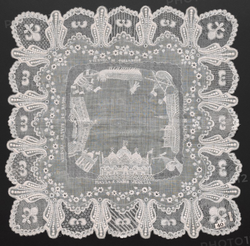 Embroidered Handkerchief, 1800s. Italy, 19th century. Embroidered linen; overall: 47 x 47 cm (18 1/2 x 18 1/2 in.).