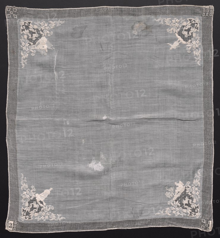 Embroidered Handkerchief, 1700s. Italy, 18th century. Embroidered linen; overall: 48.3 x 50.8 cm (19 x 20 in.)