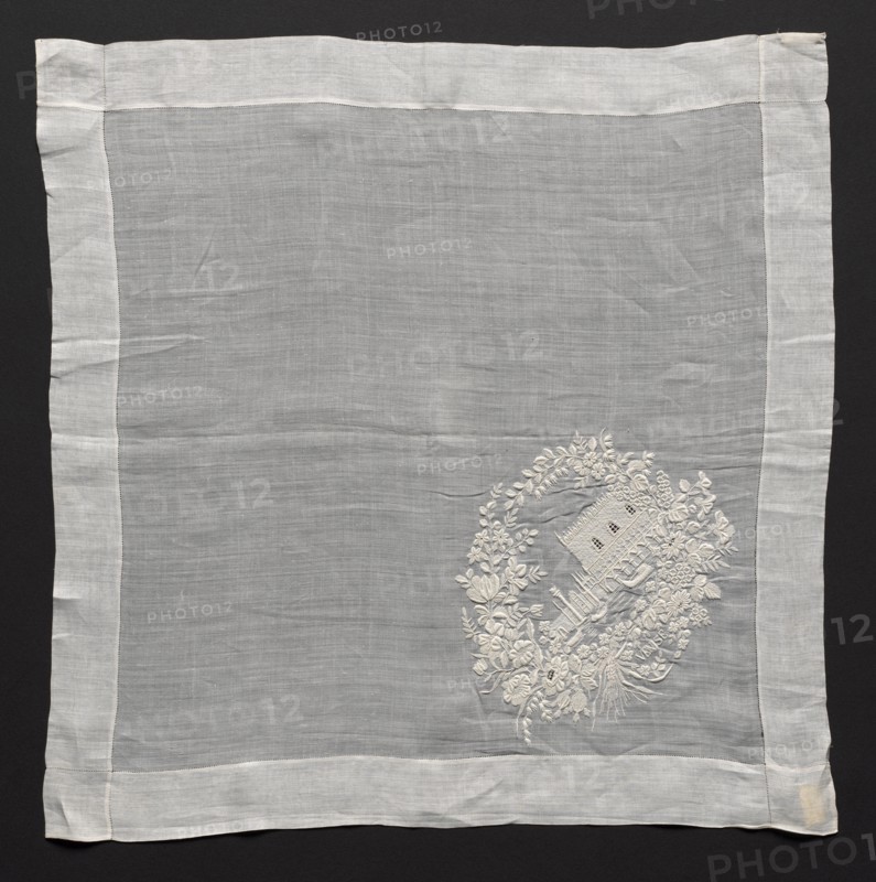 Embroidered Handkerchief, 1800s. Italy, 19th century. Embroidered linen; overall: 39.7 x 39.7 cm (15 5/8 x 15 5/8 in.).