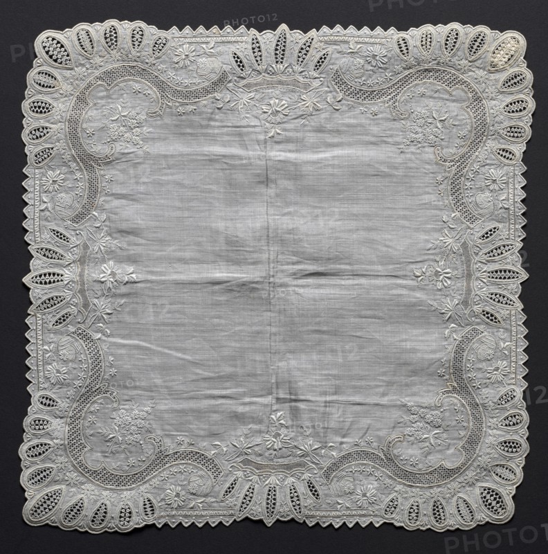 Embroidered Handkerchief, 19th century. Switzerland, 19th century. Embroidery: linen; average: 31.1 x 31.1 cm (12 1/4 x 12 1/4 in.)