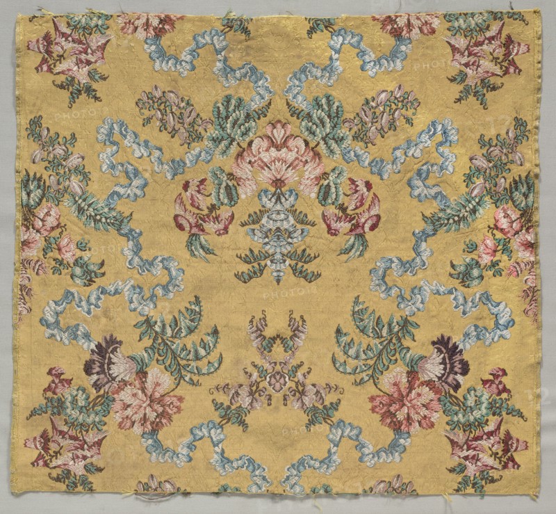 Length of Brocaded Silk, 1723-1774. Style of Jean Baptiste Pillement (French, 1728-1808). Brocade on tabby; silk; overall: 49.1 x 53.5 cm (19 5/16 x 21 1/16 in.).