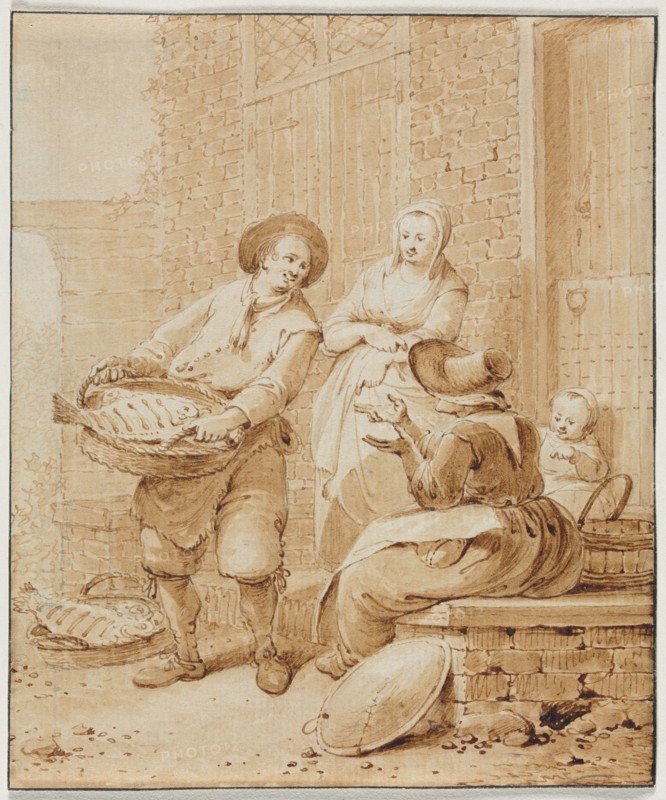 The Fish Monger, second half 18th century. Hendrik Meijer (Dutch, 1737-1793). Pen and brown ink and brush and brown wash over black chalk; framing lines in black ink; sheet: 15.7 x 13 cm (6 3/16 x 5 1/8 in.).