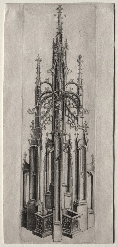 Design for a Gothic Fountain, c. 1470. Master W with the Key (Flemish). Engraving