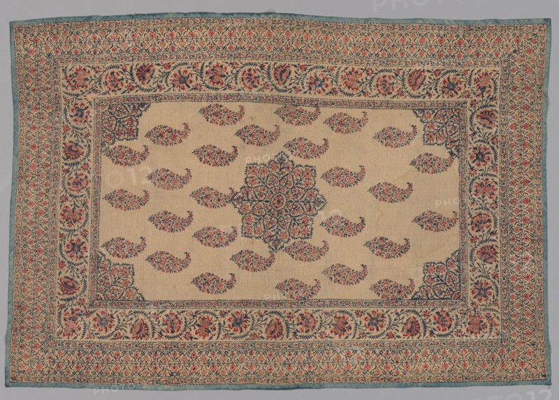 Prayer Mat, early 1800s. India, early 19th century. Block printed and painted quilted cotton; overall: 85.8 x 125.7 cm (33 3/4 x 49 1/2 in.).