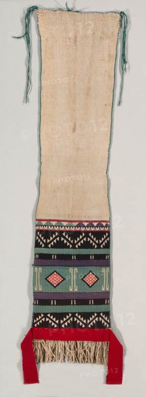 "Hopi Brocade" style Dance Sash, c. 1880-1900. America, Native North American, Southwest, Pueblo (Hopi?), Post-Contact, Transitional Period. Plain weave with supplementary weft wrap: cotton and wool (handspun, Germantown, and bayeta); overall: 149 x 63 cm (58 11/16 x 24 13/16 in.)