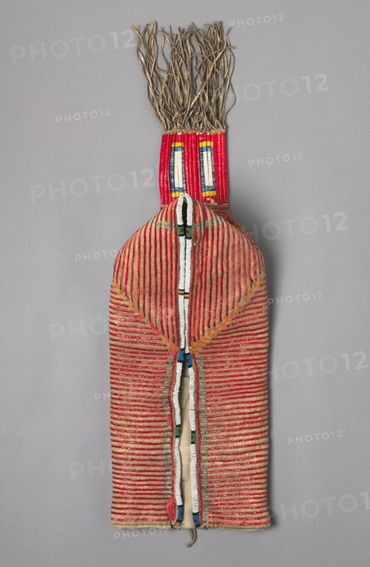 Cradle Board, c. 1900. America, Native North American, Lakota (Sioux), Post-Contact. Leather, quills, beads; overall: 20.3 x 22.9 cm (8 x 9 in.).
