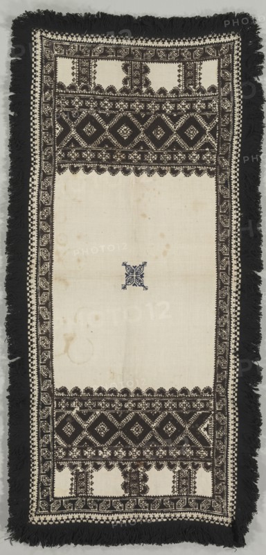 Embroidered Mat or a Paños de Ofrenda, 19th century. Spain, 19th century. Embroidery; wool on linen, wool fringe; overall: 81.3 x 172.7 cm (32 x 68 in.)