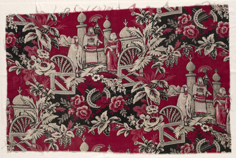 Printed Cotton with Egyptian Scene, 1800s. England, 19th century. Block printed cotton; overall: 44.6 x 69.4 cm (17 9/16 x 27 5/16 in.)