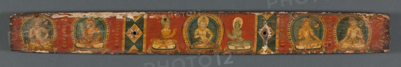 Perfection of Wisdom in Eight Thousand Lines: Ashtasahasrika Prajnaparamita, 1119. India, Bihar, Vikramashila Monastery. Palm-leaf pages, wooden covers; ink and color on palm leaves; overall: 6.5 x 57 x 1.5 cm (2 9/16 x 22 7/16 x 9/16 in.).
