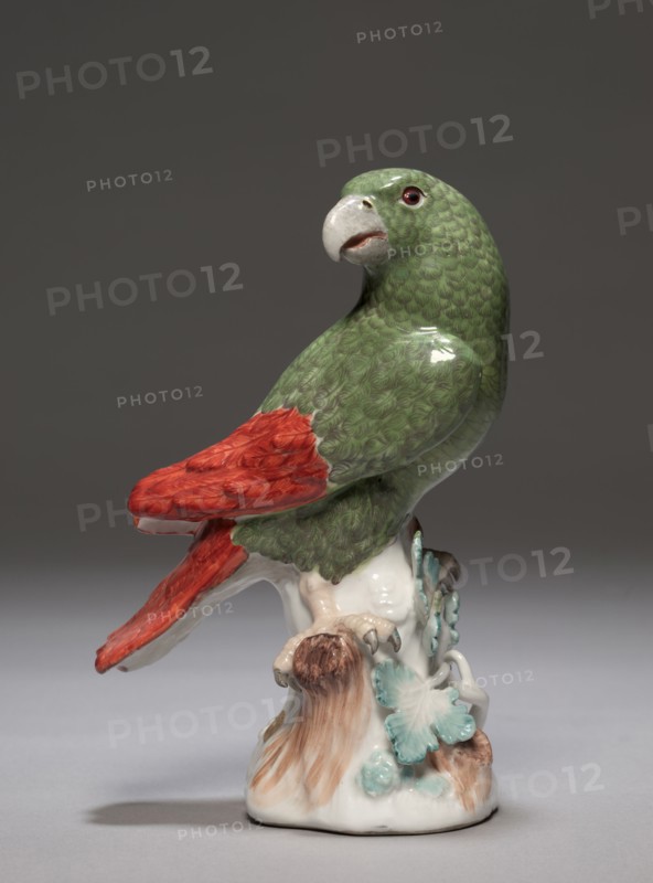 Candelabrum with Parrot (Parrot), c. 1740. Meissen Porcelain Factory (German), Johann Joachim Kändler (German, 1706-1768). Porcelain mounted in gilt bronze; part 1: 19.6 cm (7 11/16 in.); part 2: 29.6 x 32.1 cm (11 5/8 x 12 5/8 in.).