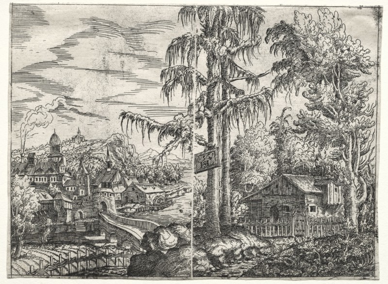 Landscape with the Town on a River and The Cottage between Trees, 1551. Hanns Lautensack (German, 1524-1566). Etching