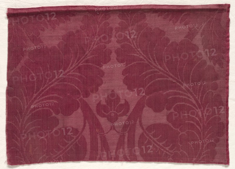 Damask with Leaf and Floral Design, 1700s - 1800s. England, 18th-19th century. Damask; wool; overall: 36.4 x 50.9 cm (14 5/16 x 20 1/16 in.).