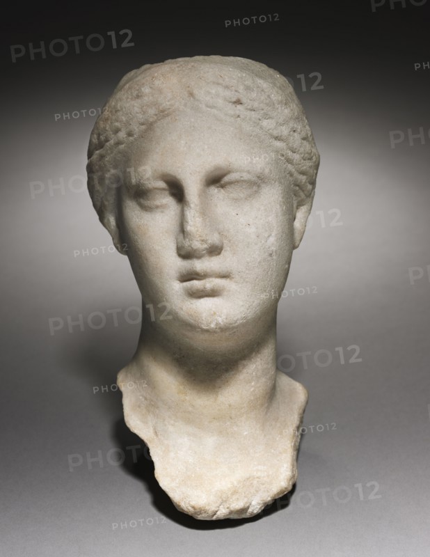 Head of a Woman, 400-200 BC. Greece, 4th-3rd Century BC. Marble; overall: 19.1 x 11.5 cm (7 1/2 x 4 1/2 in.).