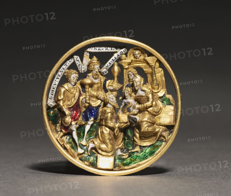 Hat Jewel Depicting the Adoration of the Magi, c. 1540. France, 16th century. Enameled gold; diameter: 4.8 cm (1 7/8 in.).