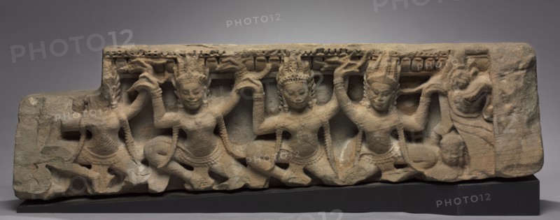 Frieze with Apsaras, late 1100s. Cambodia, Angkor, the Bayon, Reign of Jayavarman VII, late 12th-early 13th Century. Sandstone; overall: 25.4 x 87.6 cm (10 x 34 1/2 in.).