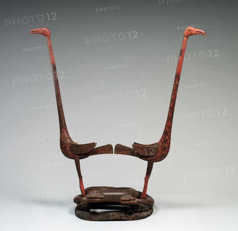 Cranes and Serpents, 475-221 BC. China, reportedly from Hunan province, Changsha, Warring States period (475-221 BC), State of Chu (c. 1046-223 BC). Lacquered wood with polychromy; overall: 132.1 x 124.5 cm (52 x 49 in.).